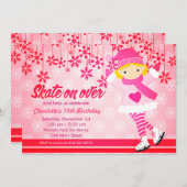 アイススケートで滑るブライトピンクガーリーパーティー 招待状 (正面/裏面)