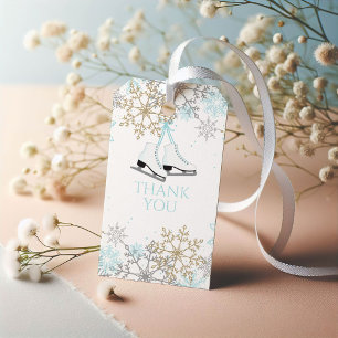 アイススケートで滑るブルーシルバー金ゴールド雪片誕生日 ギフトタグ