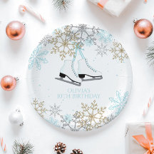 アイススケートで滑るブルーシルバー金ゴールド雪片誕生日