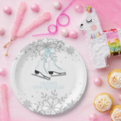 アイススケートで滑るブルーシルバー金ゴールド雪片誕生日P ペーパープレート (パーティー)