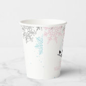アイススケートで滑るブルーピンクスノーフレーク誕生日 紙コップ (右)