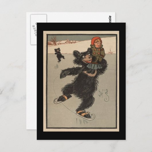 アイススケートで滑るベア ポストカード (正面/裏面)