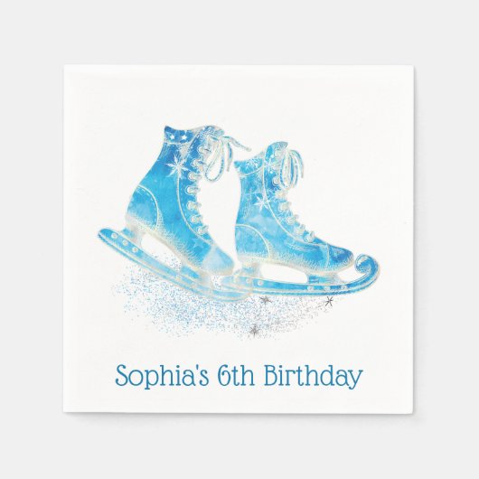 アイススケートで滑るペルソナライズグリッター スタンダードカクテルナプキン (正面)