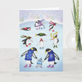 アイススケートで滑るペンギンクリスマスカード カード