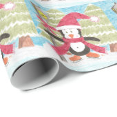 アイススケートで滑るペンギンクリスマスラッピング紙 ラッピングペーパー (ロールコーナー)