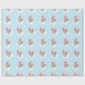アイススケートで滑るペンギンブルー ラッピングペーパー (フラット)