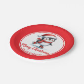 アイススケートで滑るペンギンホワイトレッドメリークリスマス ペーパープレート (アングル)