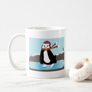 アイススケートで滑るペンギンマグ コーヒーマグカップ