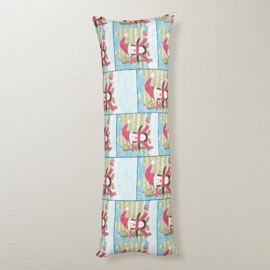 アイススケートで滑るペンギン柄ブルー体枕 ボディピロー (裏面 (縦))