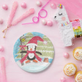 アイススケートで滑るペンギン紙プレート ペーパープレート (パーティー)