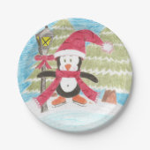 アイススケートで滑るペンギン紙プレート ペーパープレート (正面)