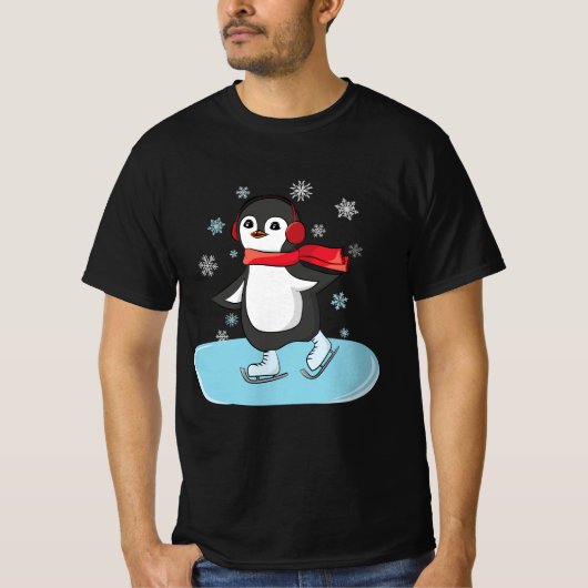 アイススケートで滑るペンギン Tシャツ (正面)