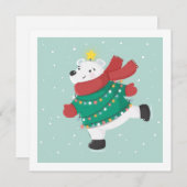 アイススケートで滑るポーラベアカード ノートカード (正面/裏面)