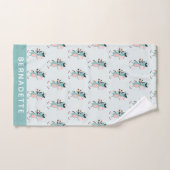 アイススケートで滑るユニコーンティール(緑がかった色)ピンクパーソナライズされた バスタオルセット (ハンドタオル)