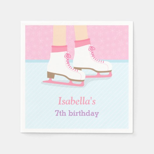 アイススケートで滑るリンク女の子の誕生日パーティー用品 スタンダードカクテルナプキン (正面)