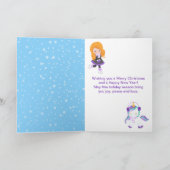 アイススケートで滑るレッドヘアガールメリークリスマスホリデー シーズンカード (内部)