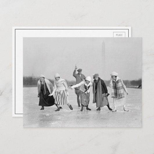 アイススケートで滑るレース， 1925 ポストカード (正面/裏面)