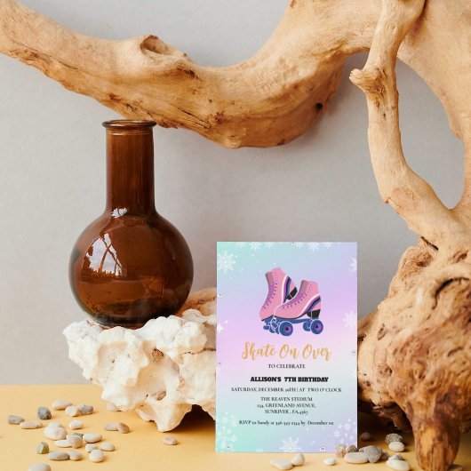 アイススケートで滑る冬誕生日スケートオンオーバーガールズ 案内状