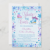 アイススケートで滑る凍っていフェアリーテールスノーフレーク誕生日 招待状 (正面)