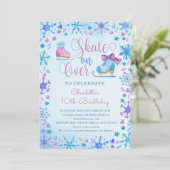 アイススケートで滑る凍っていフェアリーテールスノーフレーク誕生日 招待状 (スタンド正面)