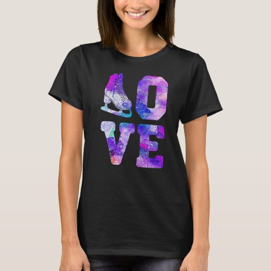 アイススケートで滑る恋人のための女の子の姿スケータープレ Tシャツ (正面)