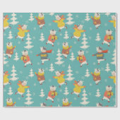 アイススケートで滑る牛クリスマスパターン ラッピングペーパー (フラット)