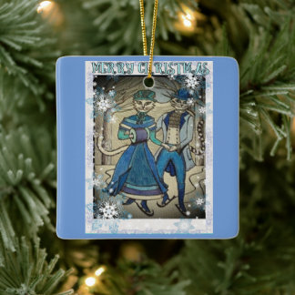 アイススケートで滑る猫 セラミックオーナメント