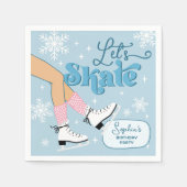 アイススケートで滑る誕生日ウィンタースケートパーティーデコール スタンダードカクテルナプキン (正面)