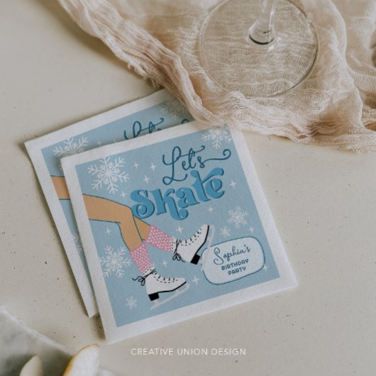 アイススケートで滑る誕生日ウィンタースケートパーティーデコール スタンダードカクテルナプキン