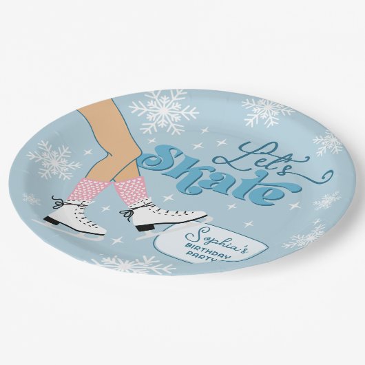 アイススケートで滑る誕生日ウィンタースケートパーティーデコール ペーパープレート (アングル)