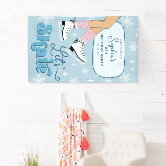 アイススケートで滑る誕生日ウィンタースケートパーティー歓迎 横断幕 (インサイチュ)
