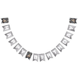 アイススケートで滑る誕生日シルバーグリッター バンティングフラッグ