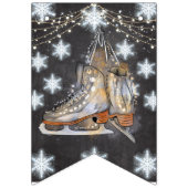 アイススケートで滑る誕生日シルバーグリッター バンティングフラッグ (第1の旗)