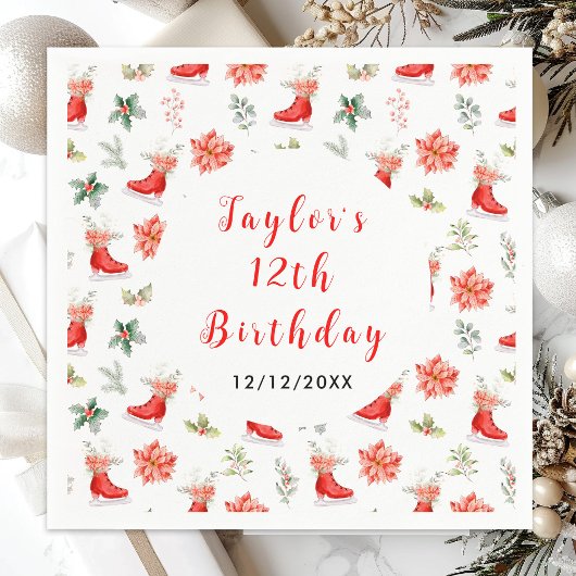 アイススケートで滑る誕生日パーティレッド スタンダードカクテルナプキン