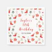 アイススケートで滑る誕生日パーティレッド スタンダードカクテルナプキン (正面)