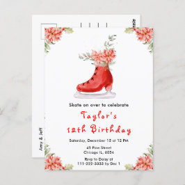 アイススケートで滑る誕生日パーティレッド ポストカード