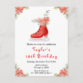 アイススケートで滑る誕生日パーティレッド ポストカード (正面)