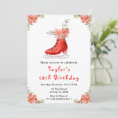 アイススケートで滑る誕生日パーティレッド 招待状 (スタンド正面)