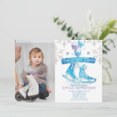 アイススケートで滑る誕生日パーティーの写真 招待状 (スタンド正面)