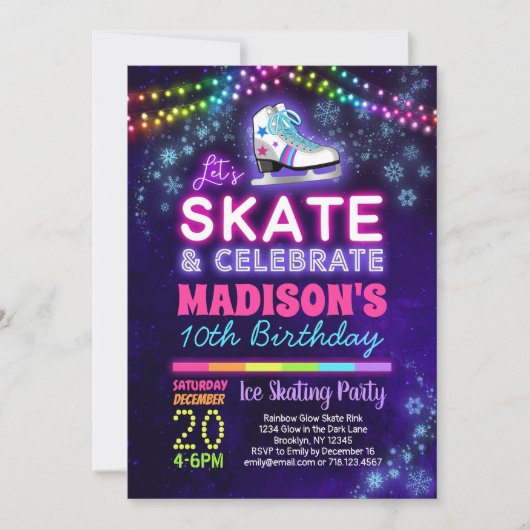 アイススケートで滑る誕生日パーティーの招待状 招待状 (正面)