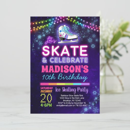 アイススケートで滑る誕生日パーティーの招待状 招待状 (スタンド正面)