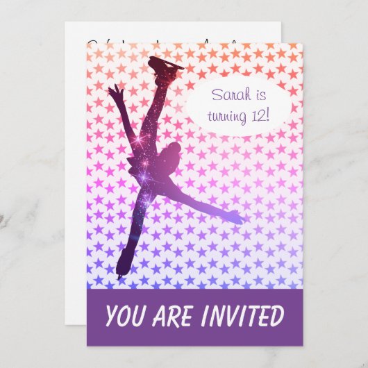 アイススケートで滑る誕生日パーティーの招待状(星) 招待状 (正面/裏面)