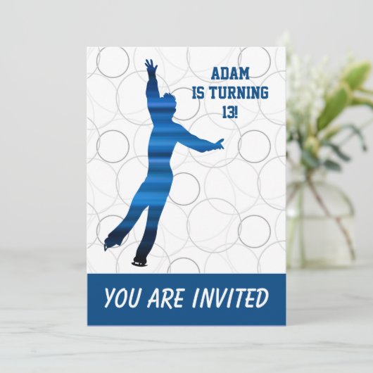 アイススケートで滑る誕生日パーティーの招待状(男の子) 招待状 (スタンド正面)