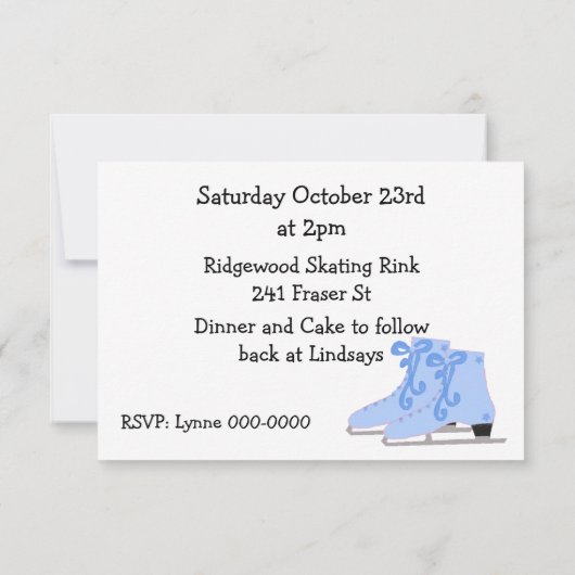 アイススケートで滑る誕生日パーティーへの招待 招待状 (裏面)