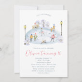 アイススケートで滑る誕生日パーティーへの招待 招待状 (正面)