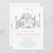 アイススケートで滑る誕生日パーティーへの招待 招待状 (正面/裏面)