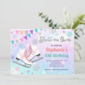 アイススケートで滑る誕生日パーティーパステル虹スケート 招待状 (スタンド正面)