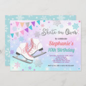 アイススケートで滑る誕生日パーティーパステル虹スケート 招待状 (正面/裏面)