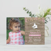 アイススケートで滑る誕生日パーティーピンクスケートフォト 招待状 (スタンド正面)