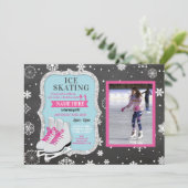 アイススケートで滑る誕生日パーティーフォトスケートスノーフレーク 招待状 (スタンド正面)